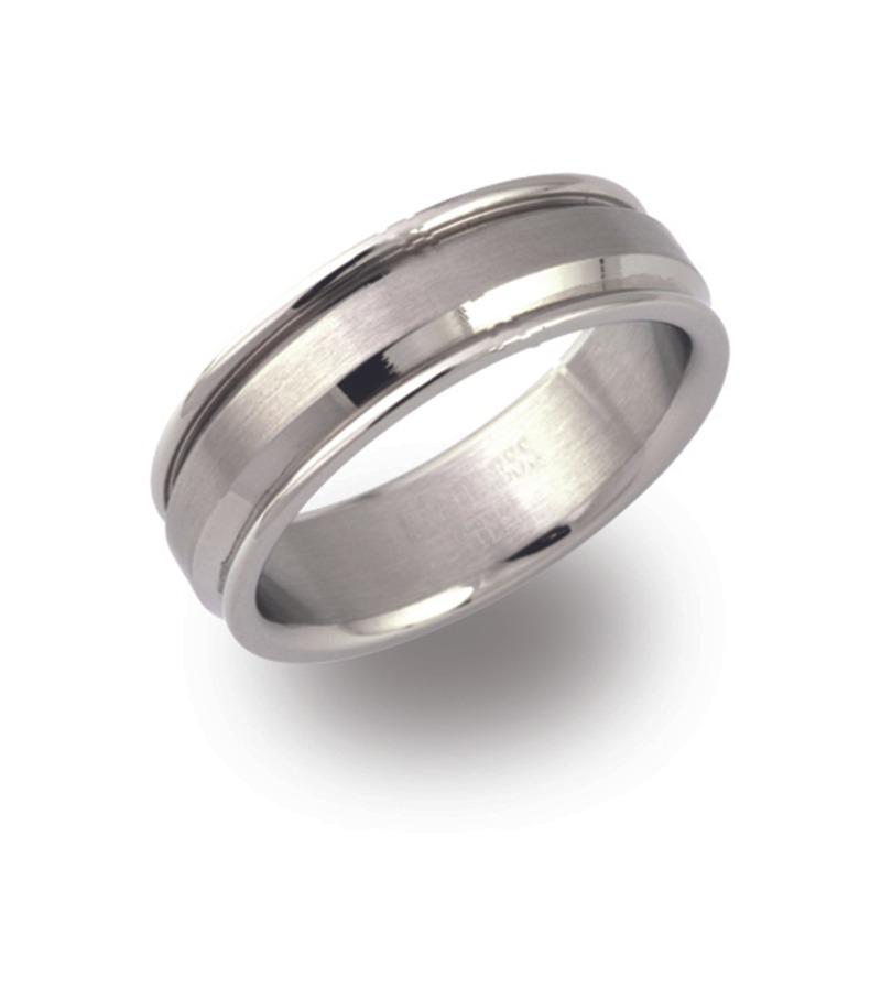 Men's Stainless Steel Ring with Grooved Edge Men's Rings Unique O/P (56) 