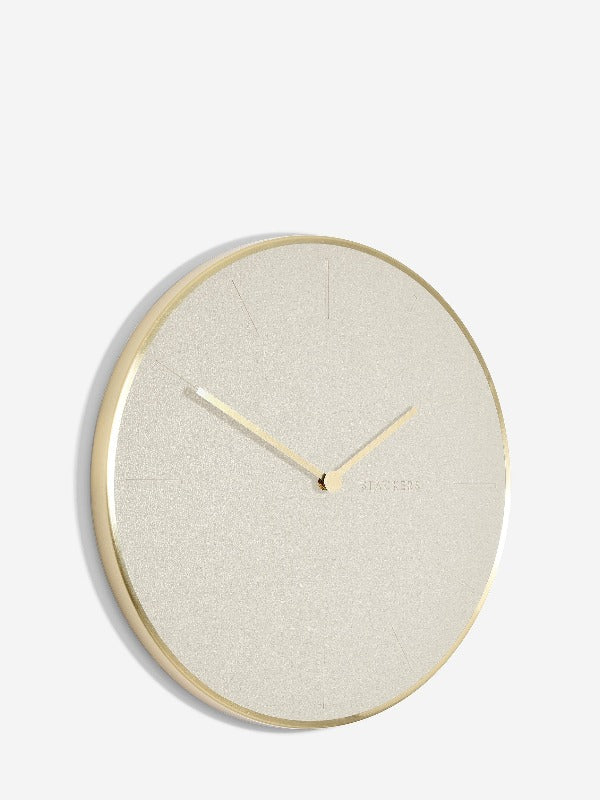 Wall clock in faux leather and gold trim Carathea jewellers