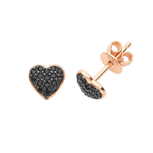 Rose Gold Vermeil Black CZ Heart Stud Earrings Earrings Treasure House Limited 