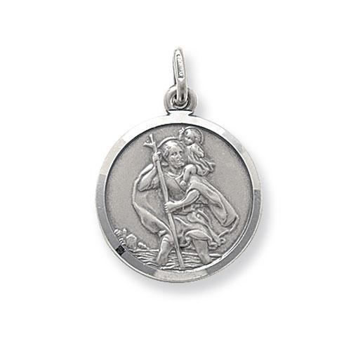 Silver Double Sided St Christopher Pendant Necklaces & Pendants Treasure House Limited With Chain 
