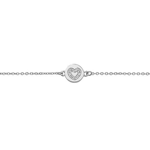 Silver Bracelet with CZ Heart in a Circle Jewellery Treasure House Limited 