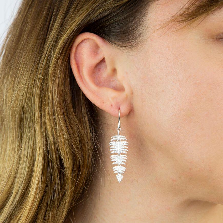 Silver Clear Cubic Zirconia Palm Leaf Drop Earrings Earrings Carathea 