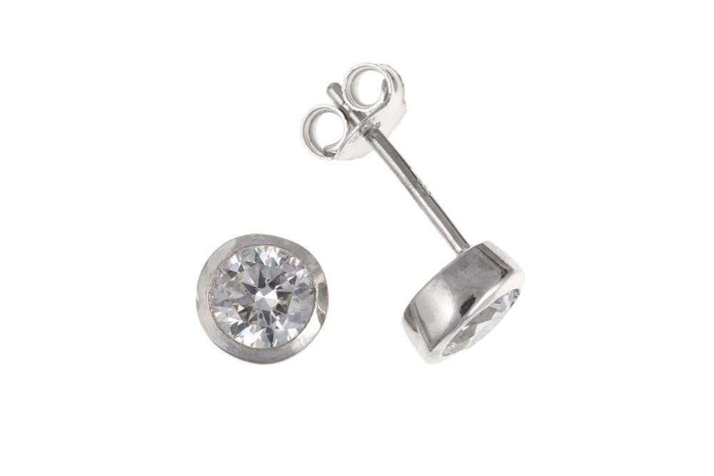 Silver and 4 mm Cubic Zirconia Rub Over Stud Earrings Jewellery Ian Dunford 