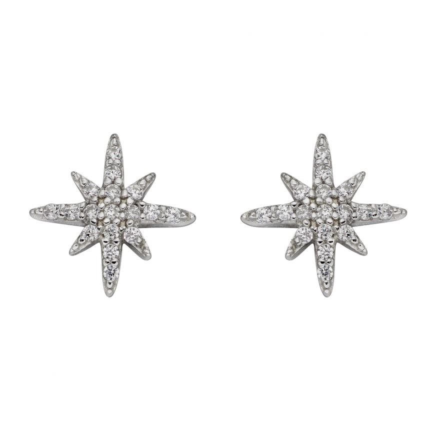 Silver Starburst Stud Earrings with Cubic Zirconia's Earrings Gecko 