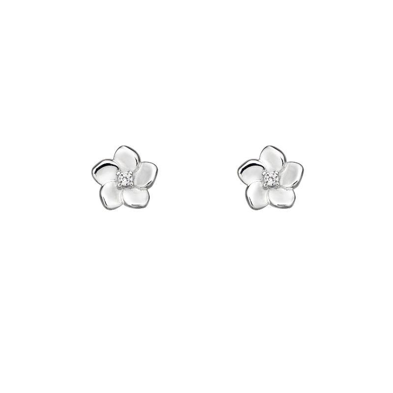 Silver Cherry Blossom Flower Earrings with CZ Jewellery Carathea