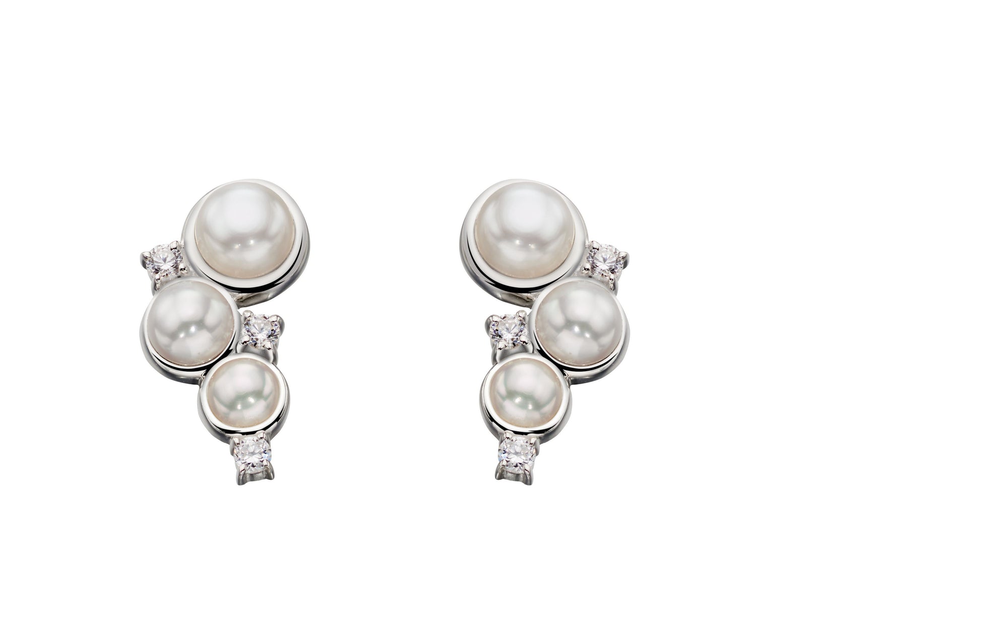 Silver Freshwater Pearl and CZ Crawler Earrings Jewellery Gecko 