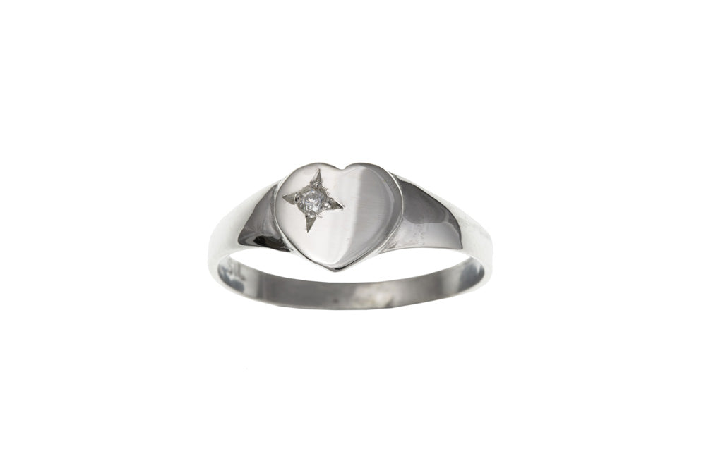 Ladies Silver Heart Signet Ring with CZ Rings Ian Dunford L 