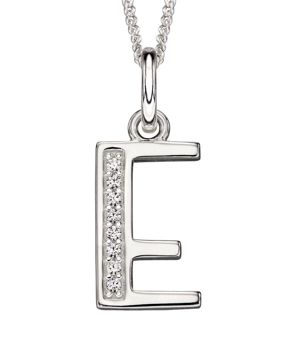 Silver Alphabet Initial Pendant with CZ Jewellery Gecko E 
