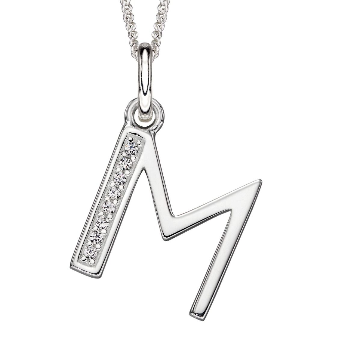 Silver Alphabet Initial Pendant with CZ Jewellery Gecko M 