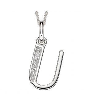 Silver Alphabet Initial Pendant with CZ Jewellery Gecko U 