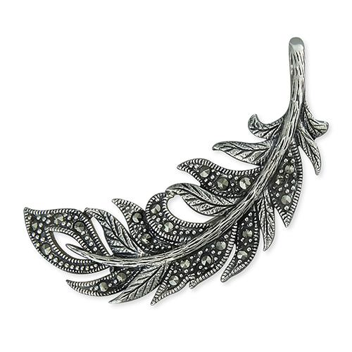 Silver Marcasite Feather Brooch Jewellery CME 