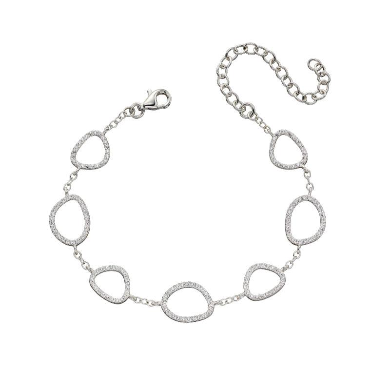 Silver Open Pebble Shape Bracelet with CZ Jewellery Carathea 