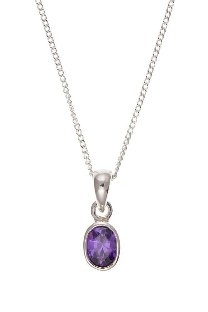 Silver Oval Amethyst Pendant with Chain Necklaces & Pendants Carathea