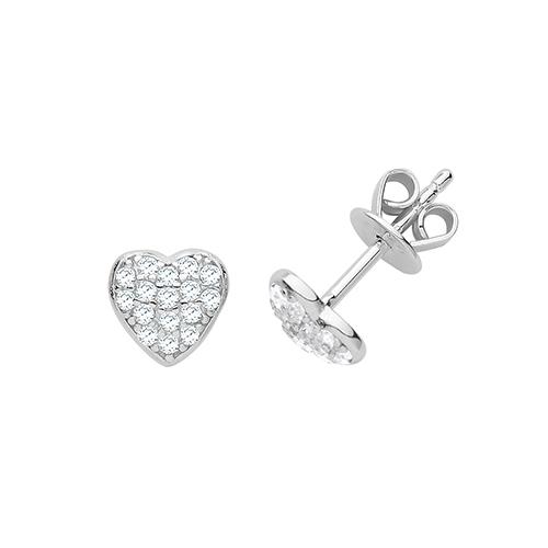 Silver Pave CZ Heart Stud Earrings Carathea 