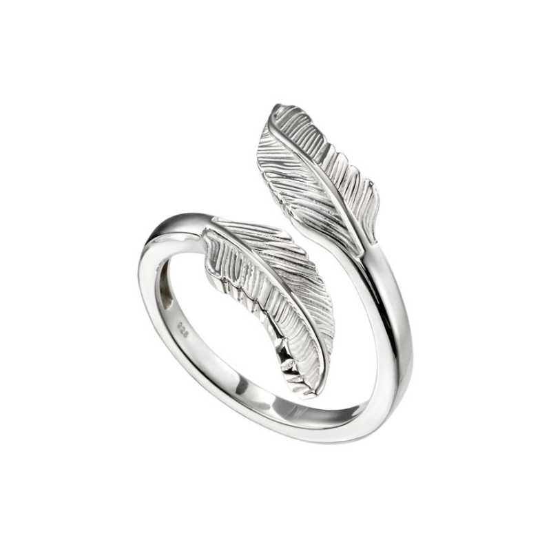Silver Wrap-Around Feather Ring Rings Gecko K (50) 
