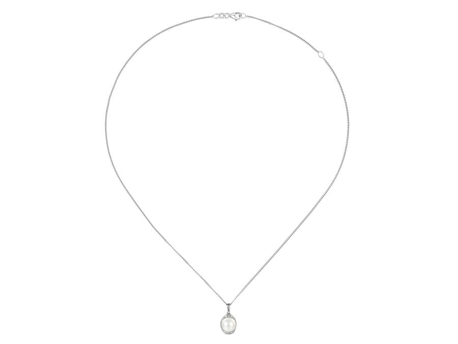 Silver Freshwater Pearl and CZ Pendant AMORE 