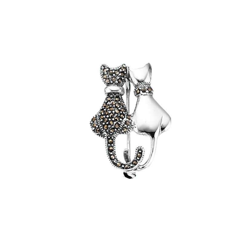 Silver Marcasite Two Cats Brooch Brooches & Lapel Pins Carathea 