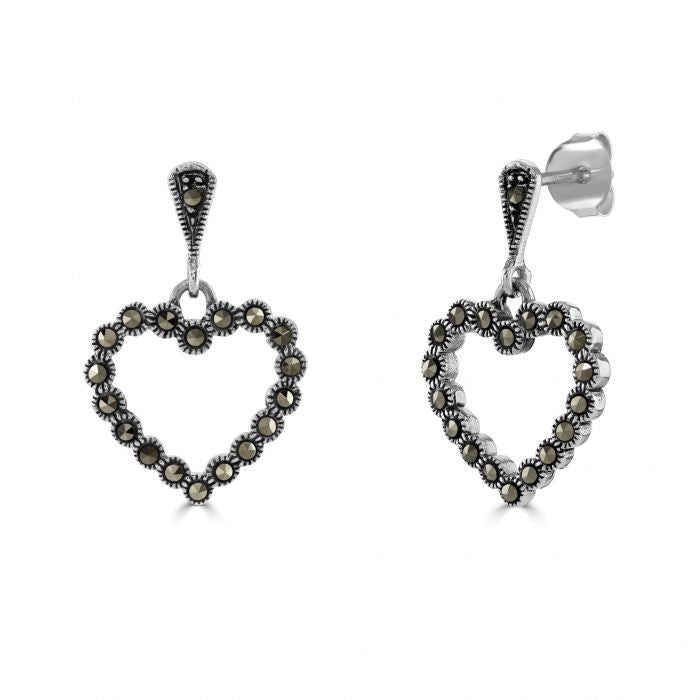 Silver Marcasite Heart Earrings Carathea - Main Image