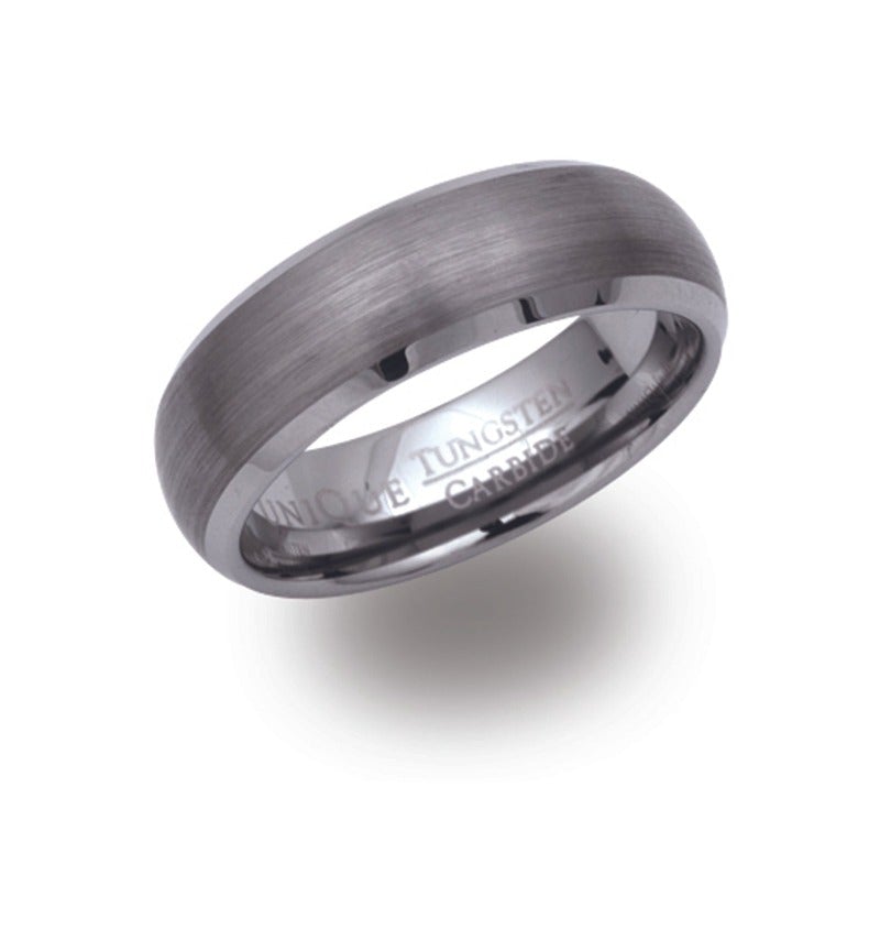 Men's Brushed Tungsten Carbide Ring with Bevelled Edge Men's Rings Unique O 3/4 (56) 