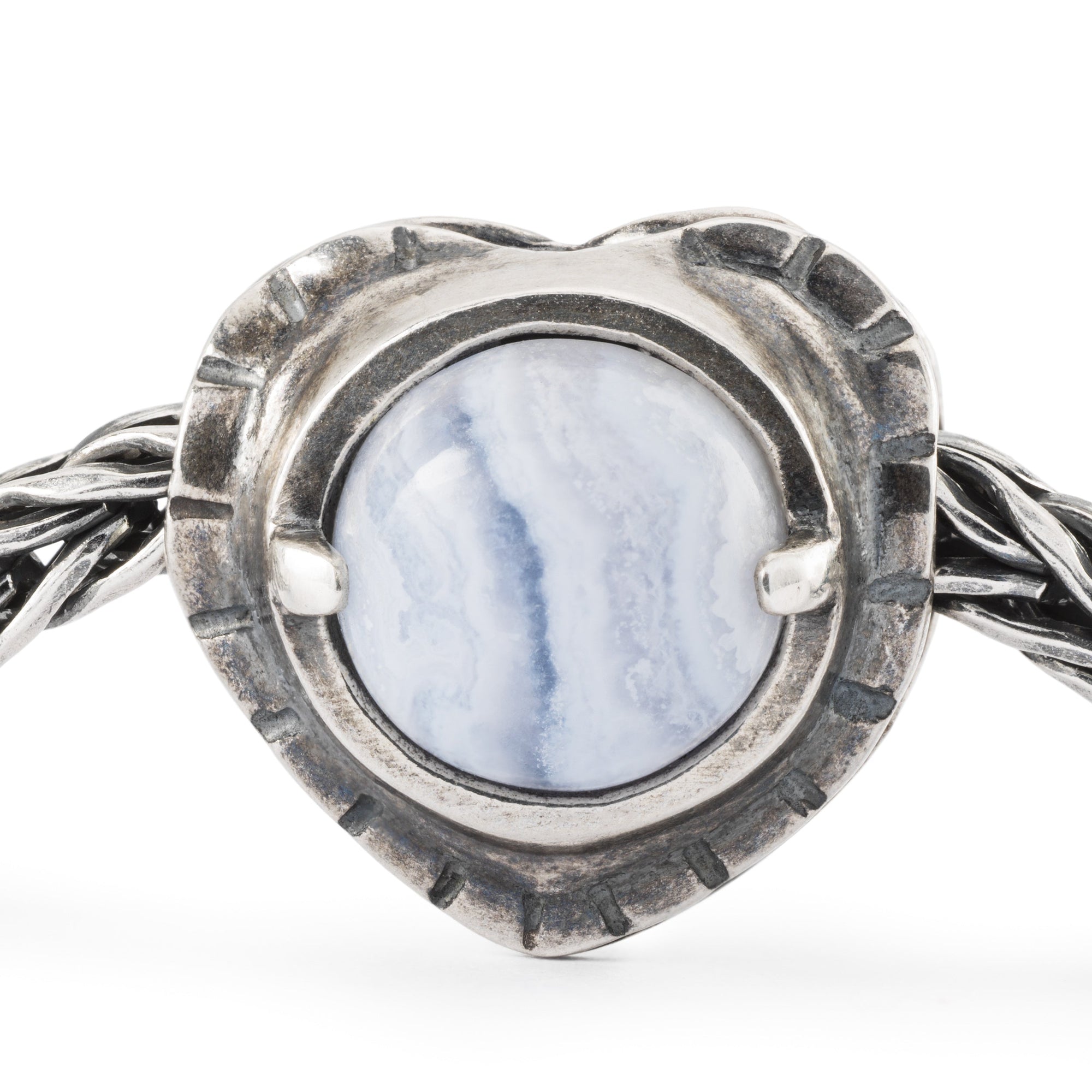 trollbeads silver heart bead with blue lace agate bead in middle