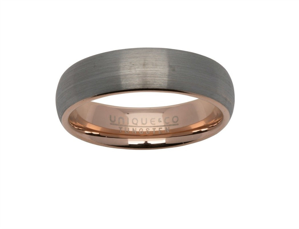 Brushed Tungsten Ring with Rose Gold Inside Jewellery Unique 
