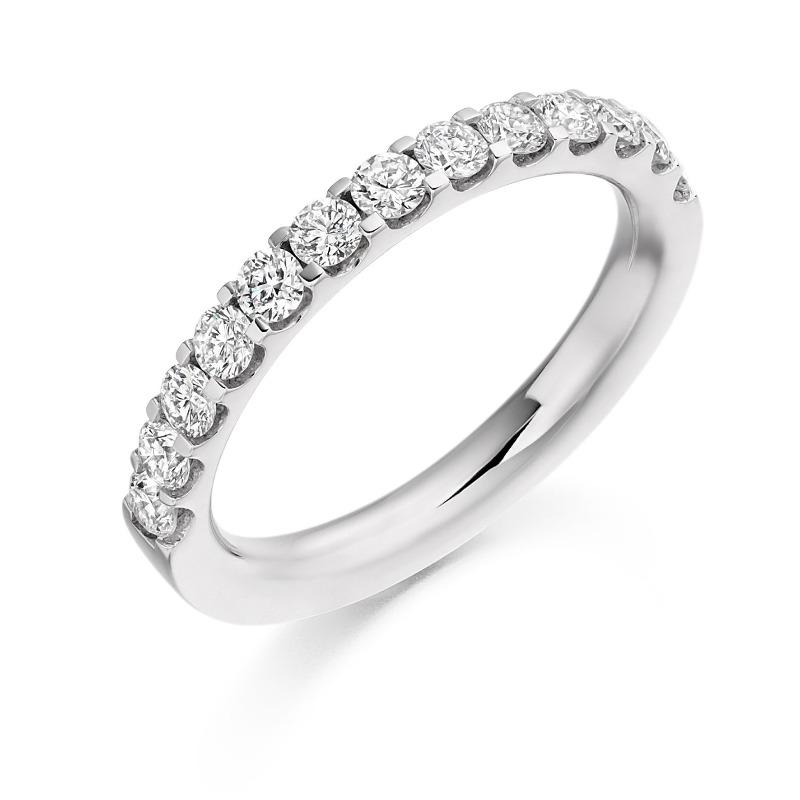 9ct White Gold and 3/4 Carat Diamond Half Eternity Ring or Wedding Ring -Carathea