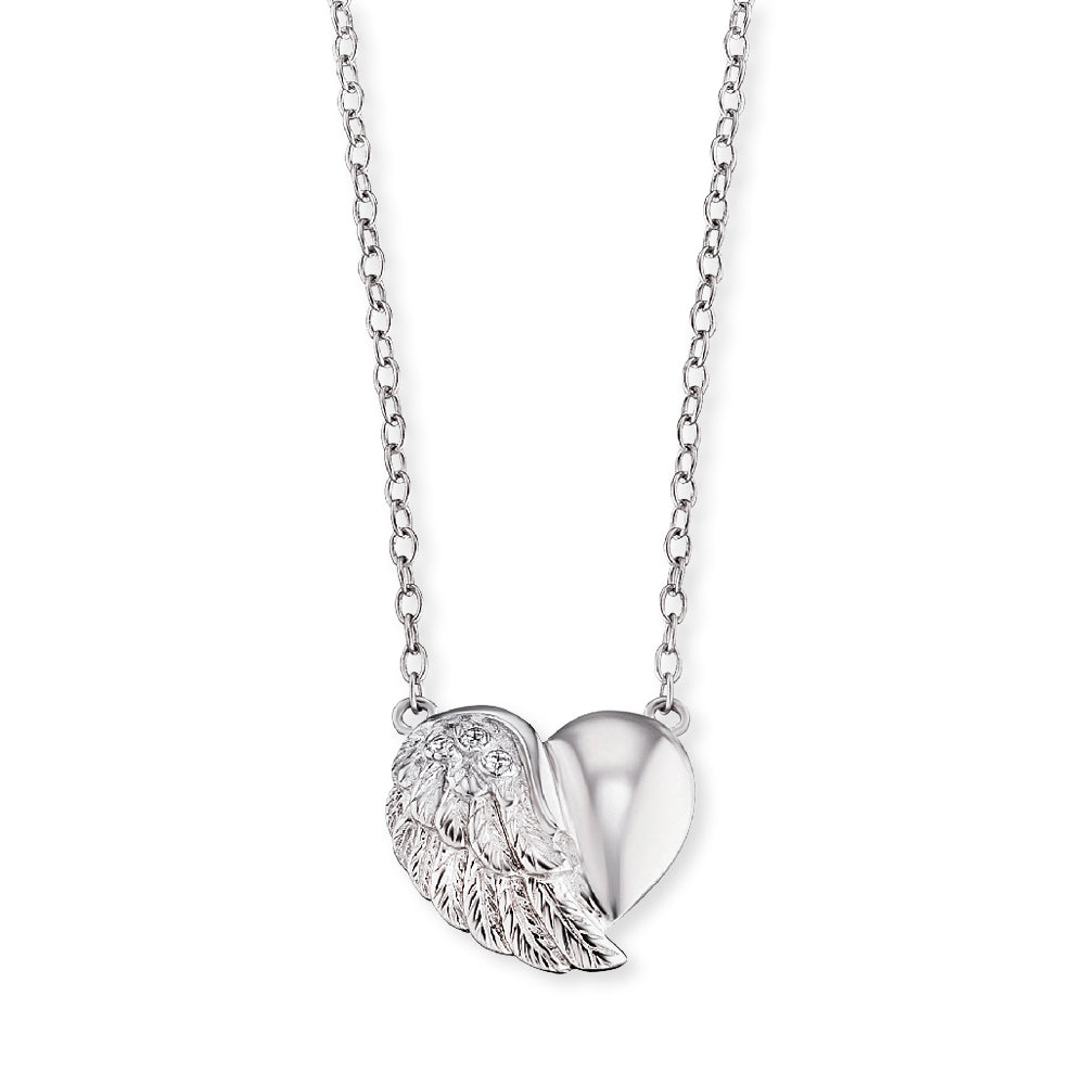 silver heart and angel wing necklace