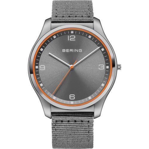 Men's Bering Slimline Watch with Nato Grey Strap 18342-577