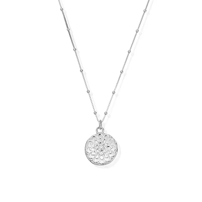 Chlobo silver necklace with a bobble chain and a moonflower pendant | Carathea