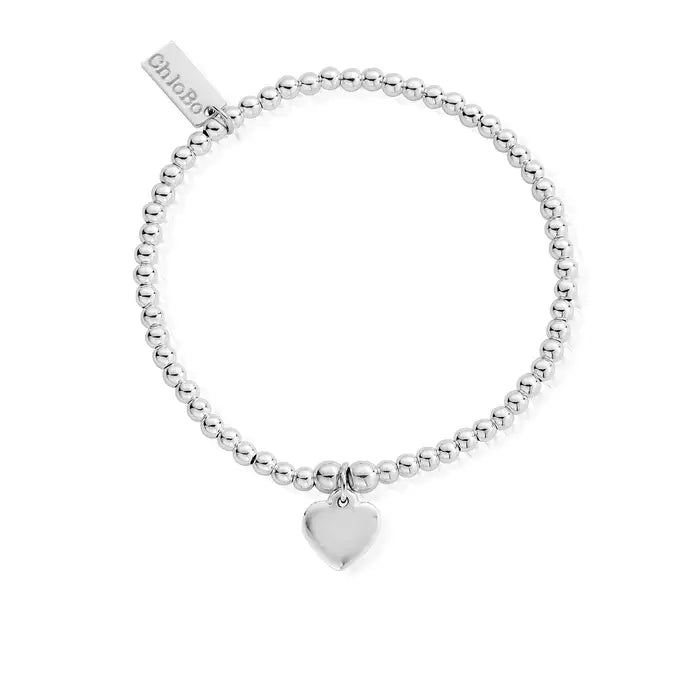 Chlobo silver bracelet with 3mm ball beads and a heart charm 
