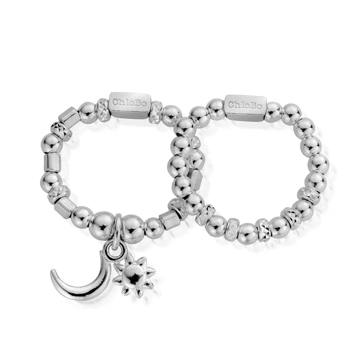 Chlobo set of two beaded rings with two charms on one ring | Carathea