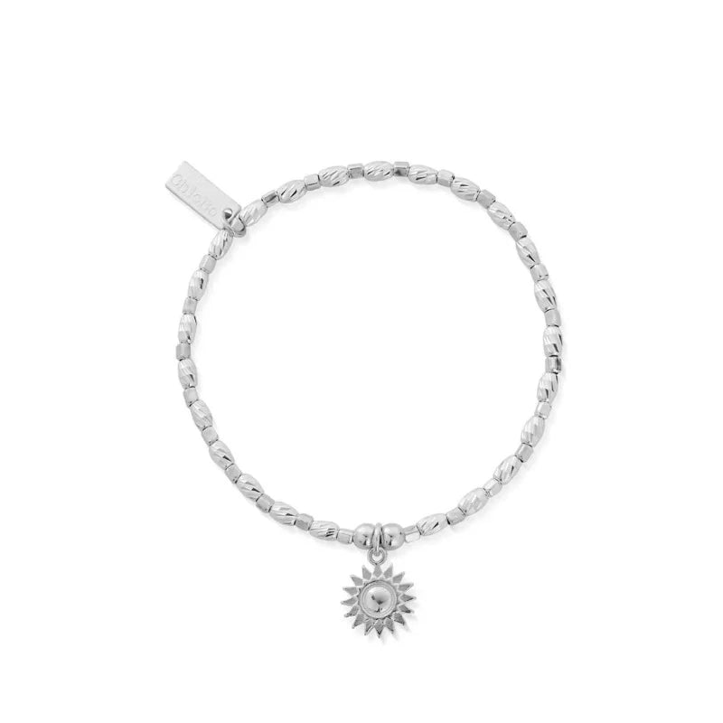 Chlobo silver bracelet with textured beads and a silver sunshine charm | Carathea