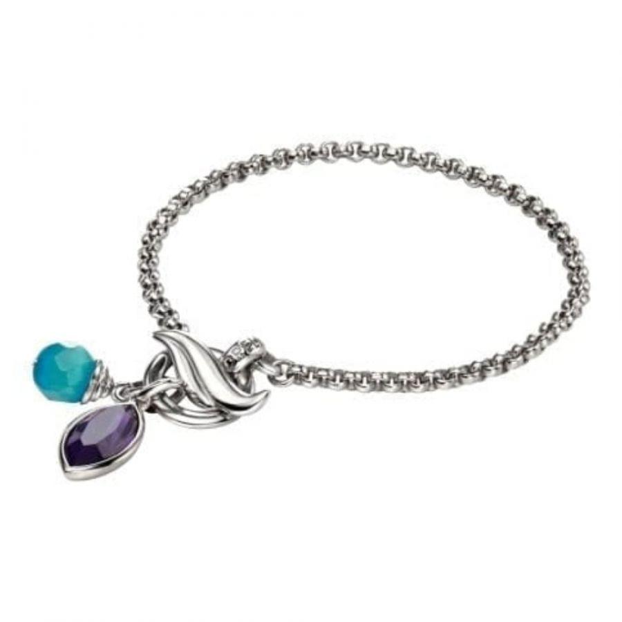 Fiorelli Silver Bracelet with Purple Swarovski Crystal and Cat's Eye Bracelets & Bangles Gecko 