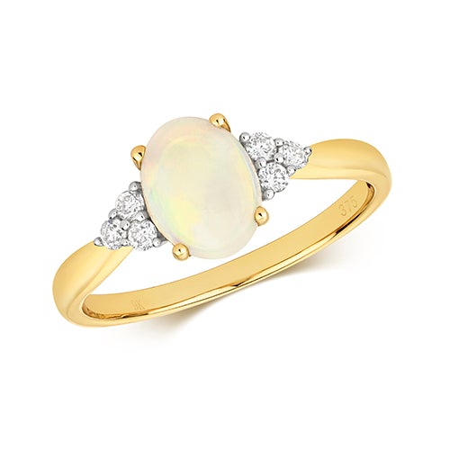 Gold Oval Opal Ring with Diamonds Rings Treasure House Limited J 