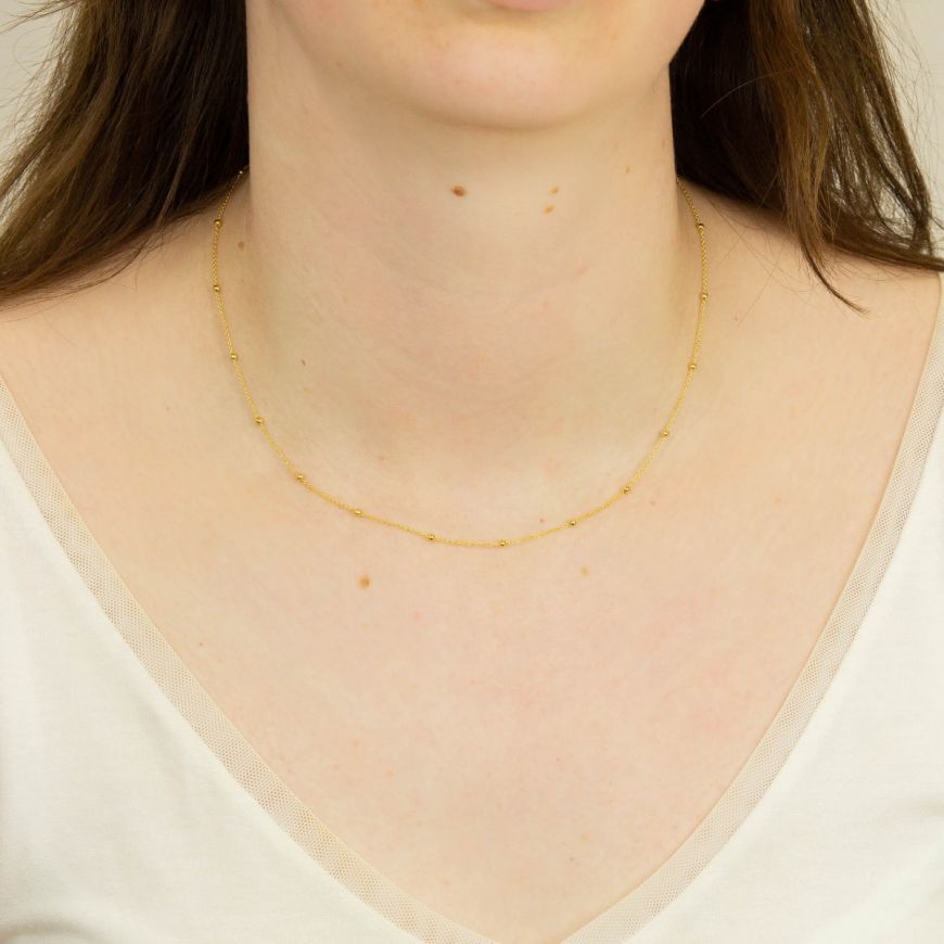 Gold Plated Silver Fine Trace Chain Station Necklace