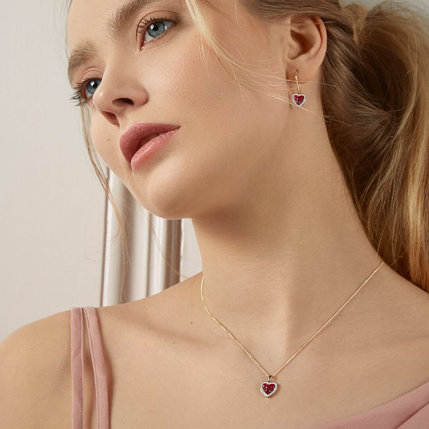 9ct Gold Ruby and Diamond Heart Pendant Jewellery Carathea 