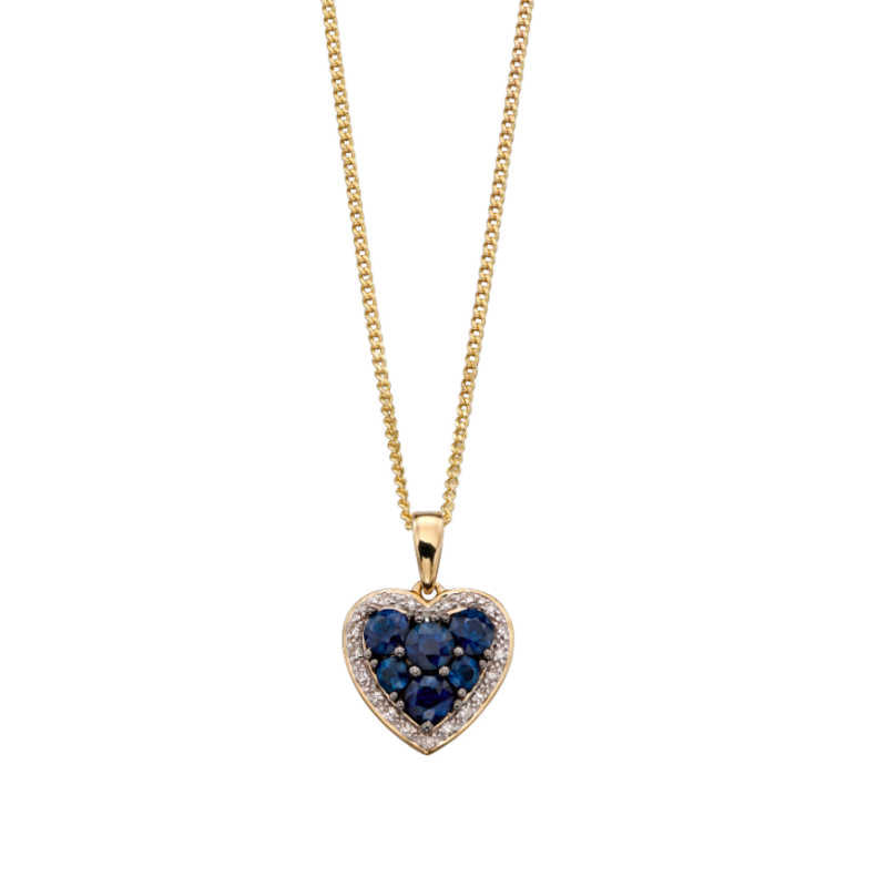 9ct Gold Sapphire and Diamond Heart Pendant Necklaces & Pendants Gecko 