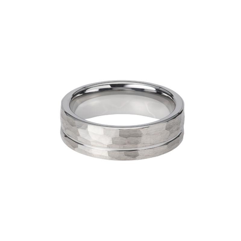 Men's Hammered Tungsten Ring with Polished Channel Men's Rings Unique O 3/4 