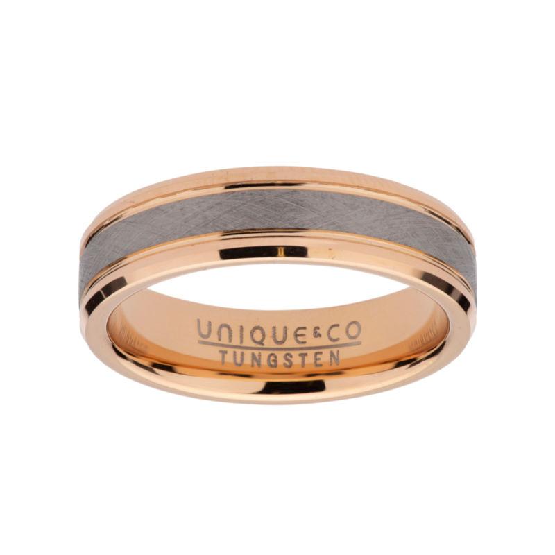 Men's Tungsten Carbide Ring with Rose Gold Edging Men's Rings UNIQUE O 3/4 