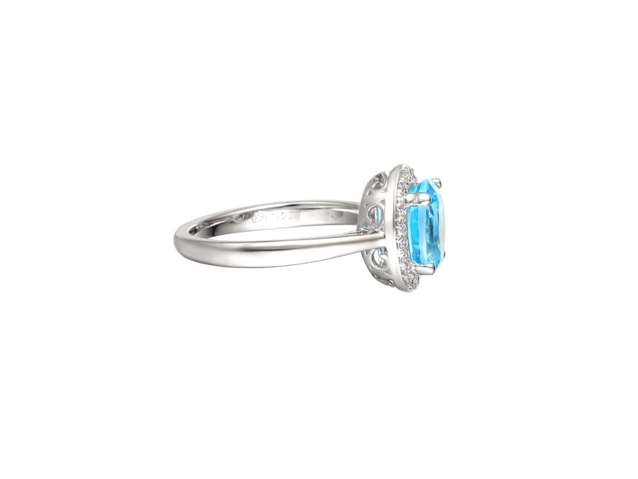 Silver Oval Blue Topaz Cluster Ring with CZ's AMORE 