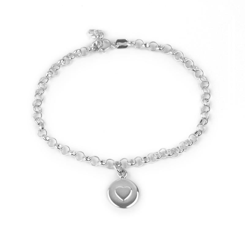 Silver Bracelet with Circle Disc and Raised Heart Bracelets Tales from the Earth 