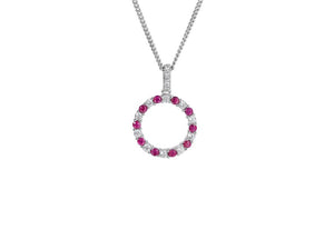 Silver Real Ruby & CZ Open Circle Pendant AMORE 