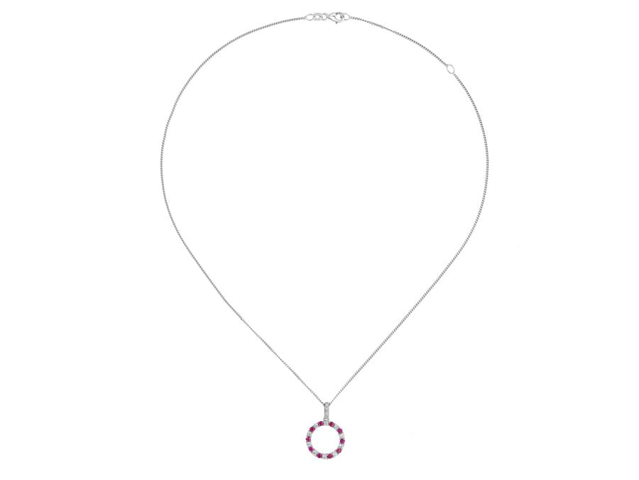 Silver Real Ruby & CZ Open Circle Pendant AMORE 
