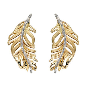 Yellow and White Gold Feather Earrings Earrings Carathea 