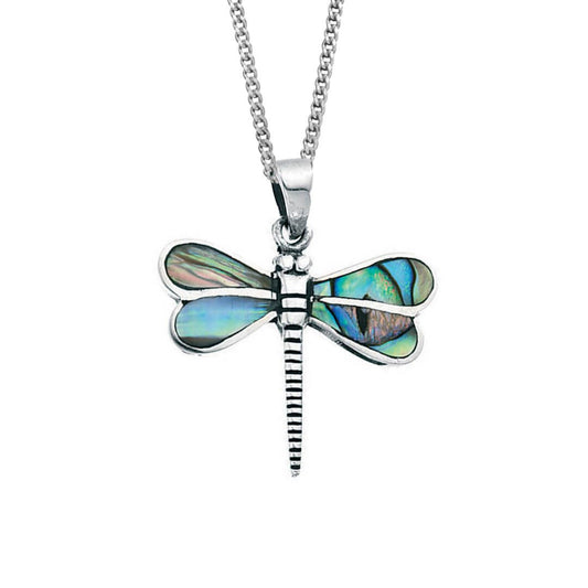 silver and abalone dragonfly pendant