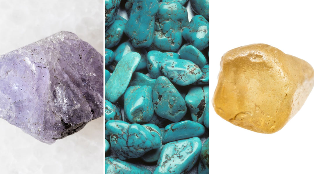 December birthstones - tanzanite, turquoise and zircon.