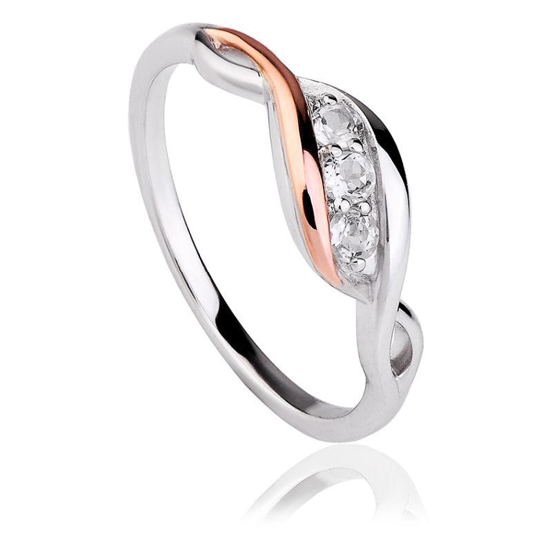 Clogau Past Present Future silver and white topaz ring