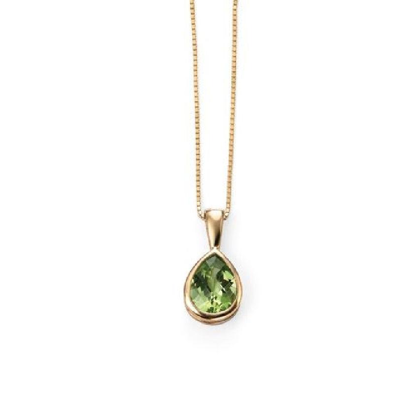 Gold peridot teardrop pendant, August birthstone