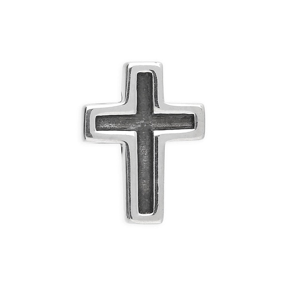 Men's silver earring with oxidised cross
