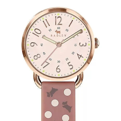 Radley ladies fob watch with pink dotty strap